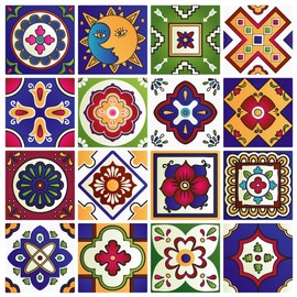 RoyalWallSkins Mexican Tile Decals 4x4 Inch - Set of 16 - Self Adhesive Peel and Stick Tile Stickers for Backsplash Bathroom Kitchen Home Decor (Zacatecas TAD160403)