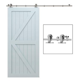 TSMST 12FT Sliding Barn Door Hardware Kit, Top Mount Stainless Steel Heavy Duty Sturdy Barn Door Track for Single Wood Door, Slide Smoothly Quietly (T Style)