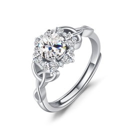 OHAYOO 925 Sterling Silver Women's Ring Celtic Birthstone Ring Adjustable Cubic Zirconia Celtic Knot Birthstone Jewellery for Women Wife Girlfriend, Sterling Silver, Cubic Zirconia