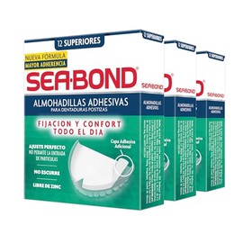 Sea-Bond Kit Almohadilla Adhesiva para Dentaduras Postizas Superiores, 3 pack 12 Piezas Cada una