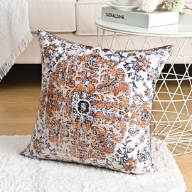 ASPMIZ Boho Pillow Covers Square 20x20 Inch Set of 2, Brown Blue Throw Pillow Covers Velvet Carpet Pattern Decorative Pillowcase Ethnic Design Farmhouse Cushion Case for Sofa Couch Outdoor Decor