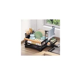 Generic LMingKun Dish Drying Rack- Space-Saving Dish Rack, Dish Racks for Kitchen Counter, Stainless Steel Kitchen Drying Rack with a Cutlery Holder,12''W x 16''L, Black