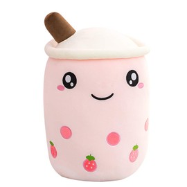 hitoshe Boba Plushie, 13.7 in Boba Plush Pillow Toy Hugging Pillow Gifts (Pink Strawberry)