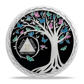 Árbol de la vida de 11 años de sobriedad con medallón AA Alcohólicos, fichas anónimas, regalo de sobriedad para mujeres y hombres en recuperación