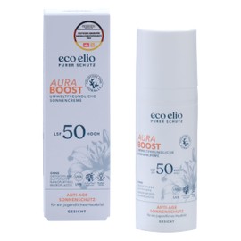 eco elio SPF 50 Sustainable Sun Cream 50 ml "Aura Boost" I Sun Cream without Octocrylene and Microplastics I Sunscreen Face Sun Cream Face 50 I Sun Cream Travel Size Small