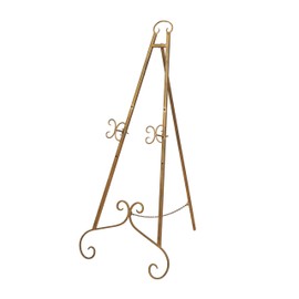 Deco 79 Metal Scroll Large Free Standing Adjustable Display Stand Easel with Chain Support, 22" x 21" x 46", Gold