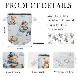Briblaze Kids Laundry Basket, Baby Boy Laundry Basket, Blue Bear Nursery Laundry Basket Hamper Waterproof Collapsible Storage Bin Organizer for Bedroom Bathroom Baby Boys Room Dorm Clothes Toys