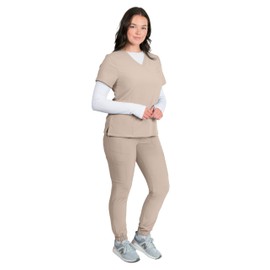 Medgear Women's 12-Pocket Jogger Scrub Set (Sand, XX-Large)