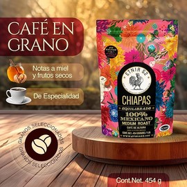 Café en Grano de Altura Chiapas | 454gr | Tostado Medio | Cuerpo Medio | 100% Arábica | Certificación Kosher | Notas a Nuez, Miel y Frutos Secos - Aroma Floral y Caramelo | Grano Entero | ETNIA 52