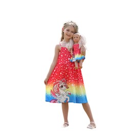 Bow Dream Toddler Girls Casual Dress and Matching Doll Clothes Accessories for Girls Cute Red Size 130