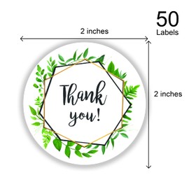 Greenery Wreath Thank You Stickers, 2 inch 50Pcs Self-Adhesive Thank You Labels Great for Wedding, Small Business, Bakeries, Handmade Goods Birthday Party Favors Labels & Mailing Supplies.