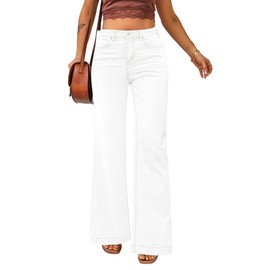 luvamia 2024 Wide Leg Jeans for Women High Waist Stretchy Classic Baggy Flare Jeans Denim Pants Brilliant White Size Large US Size 12 to Size 14