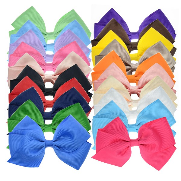 20 Bulk Ribbon Hair Bows For Girls Pure Color 4.5 Inch