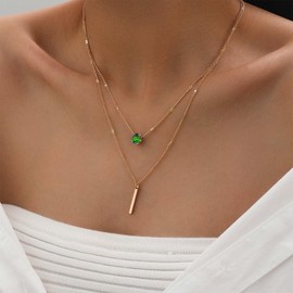 Cimenexe Bohemian Teardrop Emerald Choker Necklace Gold Emerald Bar Pendant Necklace Layered Green Crystal Necklace Cz Rhinestone Bar Collar Necklace Jewelry for Women and Girls Gifts