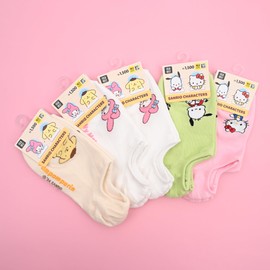 MENBLY Cute Character Ankle Socks for Women | 220~250mm (No Show & Non-slip Socks 2 My-Meloday +1 Kitty+ 1 Pocahco-Dog+ 1 Pompom-Puin)