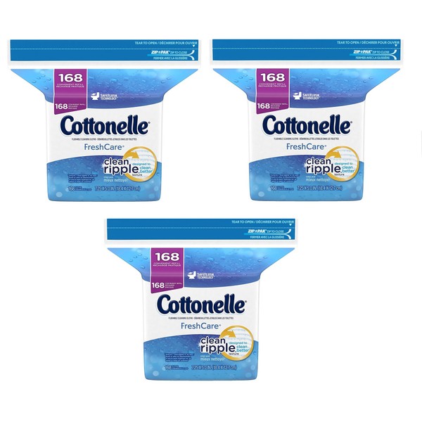 Cottonelle Fresh Care Flushable Moist Wipes Refill OglBkj, 168 count, (3 Packs)