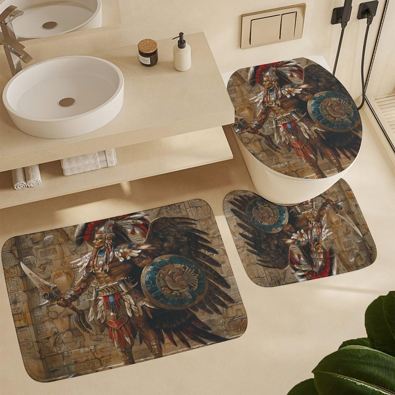 TOWINSFB 4Pcs Retro Aztec Warrior Shower Curtain Sets Bathroom Decor,