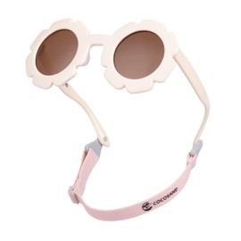 COCOSAND Baby Sunglasses with Strap Polarized Flower Soft Silicone Nose Pads for Toddler Girls Age 3-24 Months