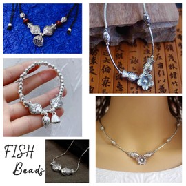 stino 30Pcs Antique Silver Metal Spacer Beads for Bracelet Earrings Necklace Making, Bulk Assorted Metal Jewelry Findings Accessories (Fish Silver 30Pcs)