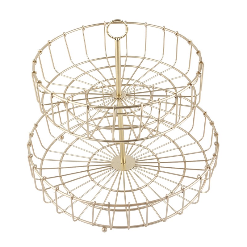 2 Tier Fruit Basket Iron Round Golden Nordic Household Snack