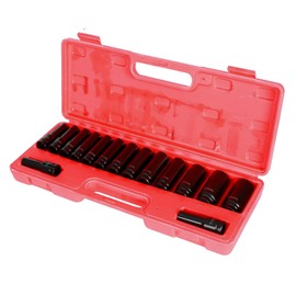 TYFYB 15 Pieces 1/2-Inch Drive Metric Deep Impact Socket Set 6 Point 10-24mm,Heavy Duty Impact Socket Set with Portable Case
