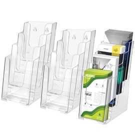 zavekia 3 Pack 4 Tier Acrylic Brochure Holder , 4-Inch Wide Clear Literature Holder Acrylic Pamphlet Holder Brochure Display Stand