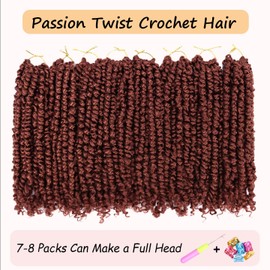 8 Packs Passion Twist Hair 8 Inch Pre-twisted Passion Twist Crochet Hair Pre-looped Crochet Braids Hair for Women Passion Twists Braiding Hair Synthetic Hair Extensions (12Strands/Pack; 350#)