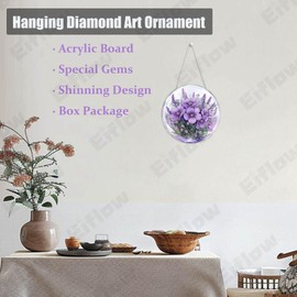 Eiflow DIY Hanging Diamond Art Painting Kit Purple Flower, Double Sided Acrylic Horse Diamonds Painting Pendant Ornament Board Kit, Diamond Art Mothers Day