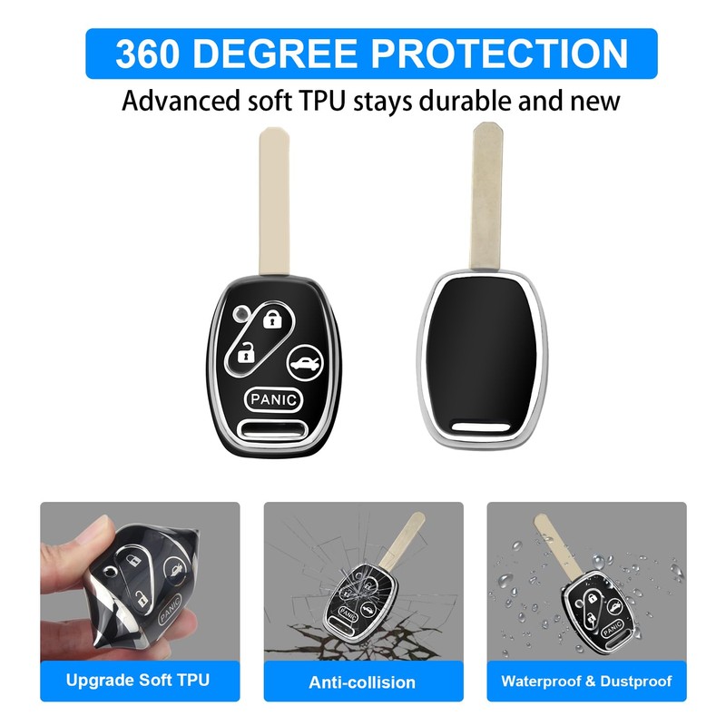QBUC for Honda Key Fob Cover with Leather Keychain,Soft TPU