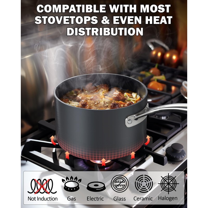 Cooks Standard 2-Quart Hard Anodized Nonstick Saucepan with Lid, Black