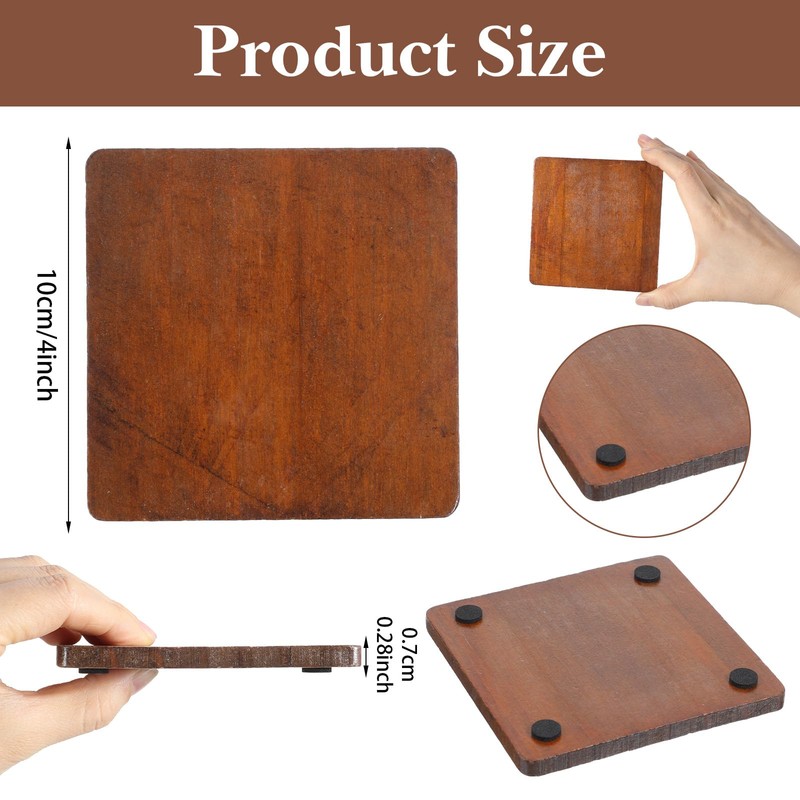 16 Pcs Square Acacia Wood Coasters, Acacia Wood Square Coasters
