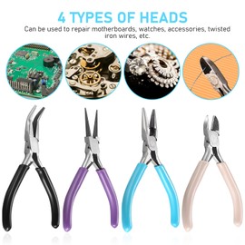 Jewelry Pliers Set Jewelry Making Tools includes Needle Nose Pliers Round Nose Pliers Round Nose Pliers Bent Nose Pliers Wire Cutter for Jewelry Making Repair Wire Wrapping Beading and Crafts (4 PCS)
