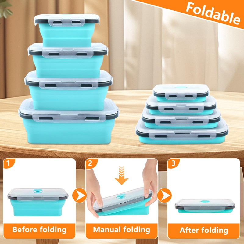 8 Pack Collapsible Food Storage Containers with Lid & Air