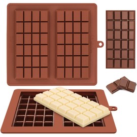Webake Chocolate Bar Mold Silicone Break-Apart Candy Bar Molds 2 Pack for 4 Ounce Chocolate Chunk Protein Energy Bar Jumbo Chocolate Candy Bar, Easy Release Candy Molds Baking Pan