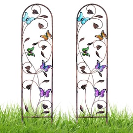 aboxoo Set of 2 Packs Butterfly Metal Garden Trellis for Climbing Plants,Outdoor Decorative Flowers Arch Fence Trellis for Outdoor Patio,Garden,Lawn,Yard,Backyard,Wall Brackets,60'' H x 11'' W