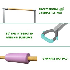 kechery Foldable & Moveable Gymnastics Horizontal Bar with Rings,3’to 5’Adjustable Height Expandable Junior Kip Bar for Home,Indoor Gym Equipment for Kids(Foldable Pink with Rings)