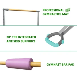 kechery Foldable & Moveable Gymnastics Horizontal Bar with Rings,3’to 5’Adjustable Height Expandable Junior Kip Bar for Home,Indoor Gym Equipment for Kids(Foldable Pink with Rings)