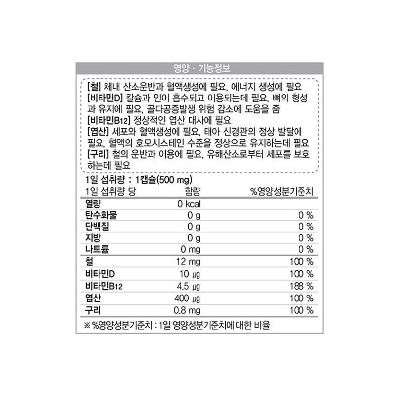 Jongkundang 종근당 철분 엽산 비타민D 플러스 60캡슐 2박스 Jonggeundang Iron