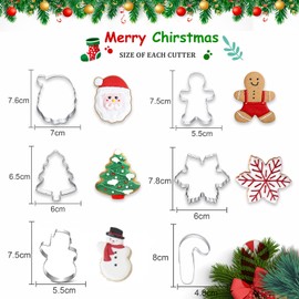 Christmas Cookie Cutters Set, 6 Pcs Holiday Cookie Cutters Biscuit Fondant Mold for Baking, Gingerbread Men,Christmas Tree,Snowflake, Candy Cane,Santa Face and Snow Man