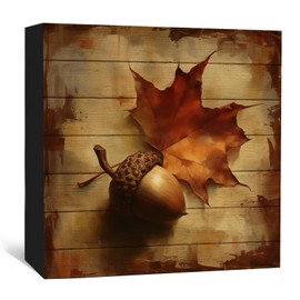 Nitelat Fall Decor Signs - Farmhouse Fall Decoration For Home, Autumn Maple Leaves Acorns Wood Box Sign Decor For Bethroom Bathroom Kitchen