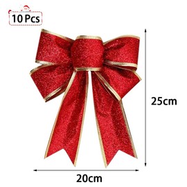 BTGGG 10 Pieces Bows for Presents Christmas Bows Xmas Tree Ornaments Glitter Bowknot Ribbon Christmas Decorations for Presents Box, Party, 25 * 20CM (Red)