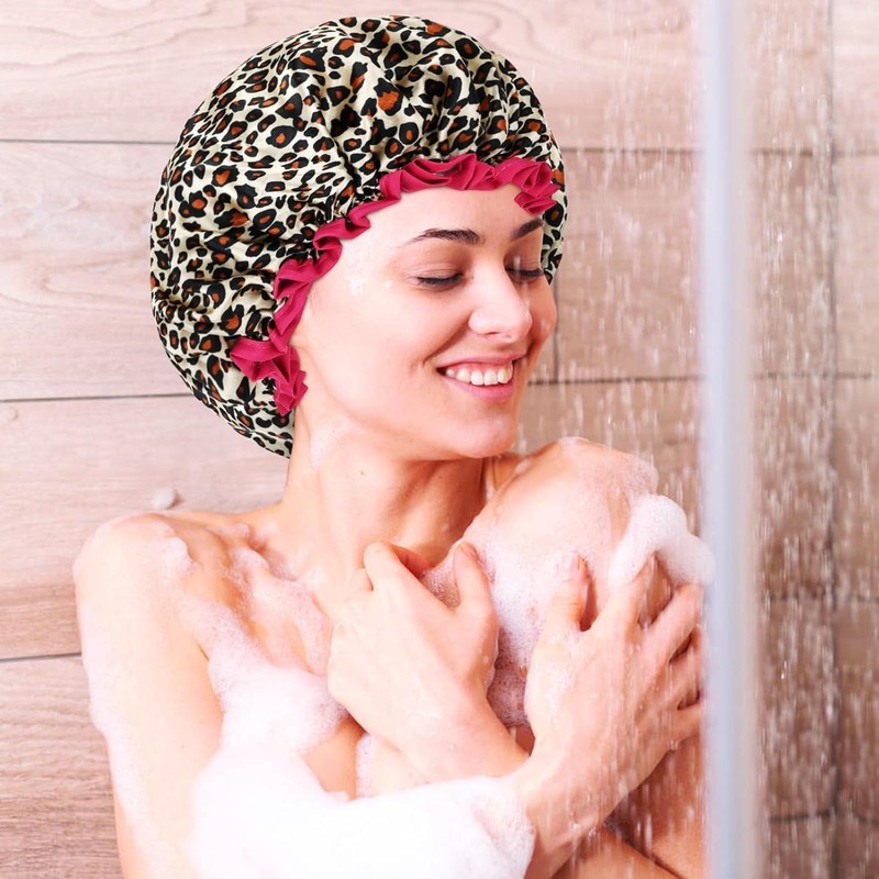 Premium Double Layer Waterproof Shower Cap Set (Pack of 4)