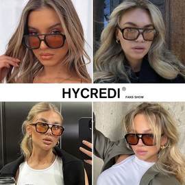 Hycredi Retro 70s Aviator Sunglasses for Women Men, Vintage Trendy Square Shades Rectangle Sun Glasses - Black/Orange + Yellow Tortoise/Orange + Black/Blue