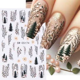7sheets 3D Fall Nail Stickers for Nail Art Self Adhesive Maple Leaf Nail Art Stickers with Tweezers Flowers Grass Heart Leaf Tree Nail Decals Autumn Acrylic Nail Design Stickers for Women Girl