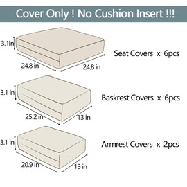 Frxeyaliz 14 Pcs Outdoor Cushion Covers Patio Replacement Washable Slipcovers w/Zipper for 6-Seaters Sofa Cover Only (Coffee)