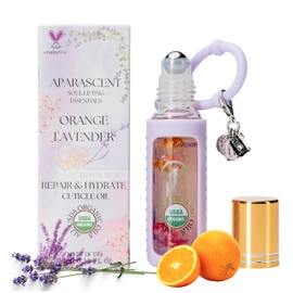 APARASCENT Cuticle Oil Organic Roll-On - Hydration & Strength with Coconut MCT, Jojoba & Rosehip - Travel-Ready, Moisturizing Boost, Natural Vitamins & Real Baby Flowers - Orange Lavender, 10ml