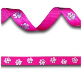 5 Yards (4.57 metres) Dog Bear Paw Print Hot Pink Silver Foil Grosgrain Ribbon 16mm Wide, Ideal for Craft Projects, Scrapbooking, DIY Hair Bows, Present Wrapping etc.