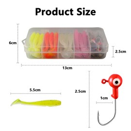 VZU 36 PCS Fishing Lures Set with Jig Heads, With a Fishing Lure Storage Box, Mandarin Fish Lures，bionic Soft Worm Plastic T-Tail, Elastic Enough to Stretch, Suitable for Fishing Gear Accessories