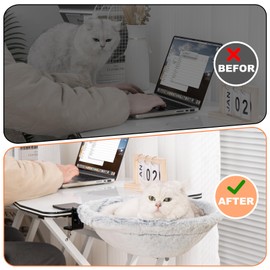 Uross Cat Desk Bed - 180° Rotating Soft & Comfortable Rabbit Fur Bed, Modern Indoor Cat Nest Furniture for Office Desks and Game Tables, Island Table-Supports 50 lbs (LightGrey)