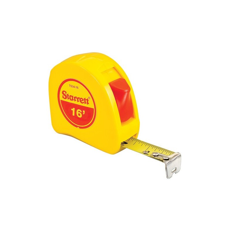Starrett KTS34-16-N ABS Plastic Case Yellow Measuring Pocket Tape, English